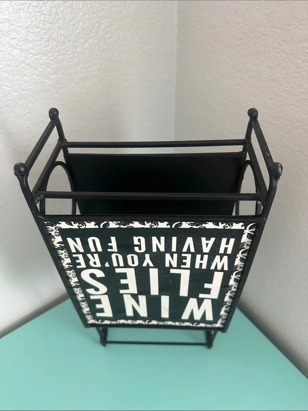 Wine Bottle Rack Décor ‘Wine Flies When You’re Having Fun’-used-good condition